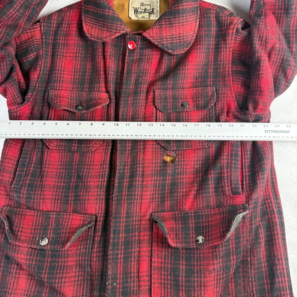 Vintage Woolrich Wool Hunting Jacket Red Shadow Plaid Thrashed Men's 42 USA Made